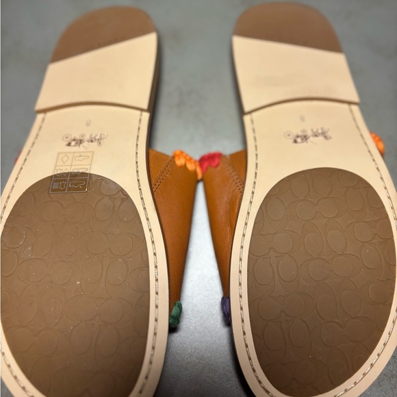 Coach Men's Pride Burnished Amber Leather Crochet Trimmed Slides, Size 10 - Picture 8 of 8